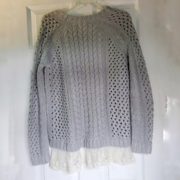 POL Sweater Lace Trim Light Gray Small NWOT - Picture 3 of 13